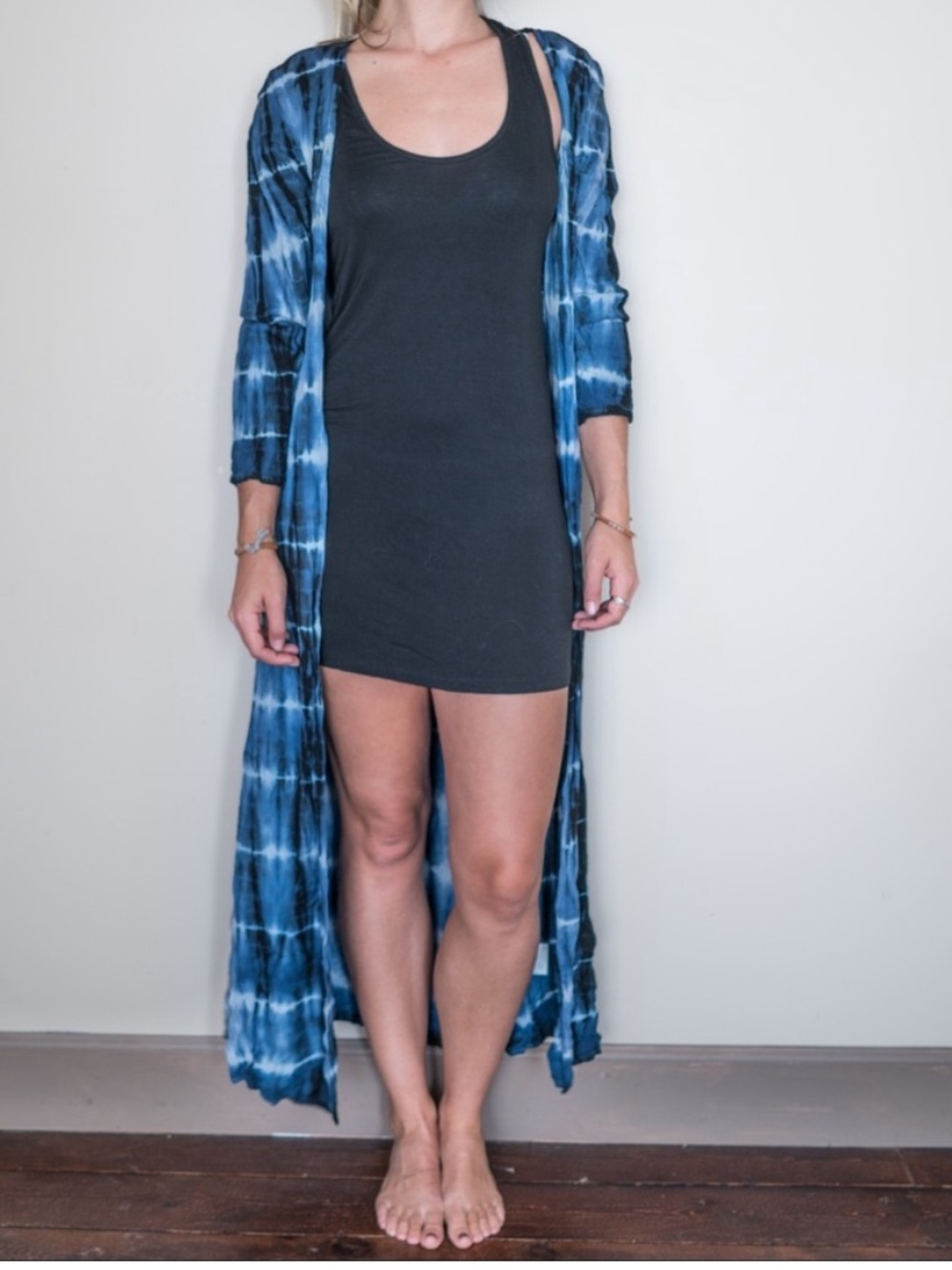 Earthbound Trading Co Blue Tie-Dye duster cardigan